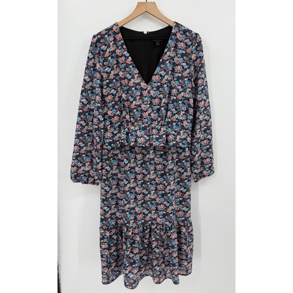 J  Crew Dress Womens 16 TALL Blue Pink Floral Ruffle Garden Party Wedding - Picture 1 of 10